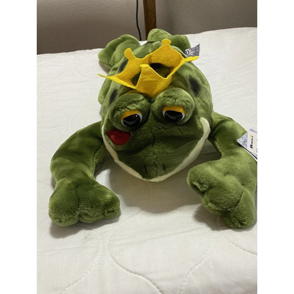 Prince Frog 14” Plush Stuffed Animal handmade A & A Plush With Red Kiss